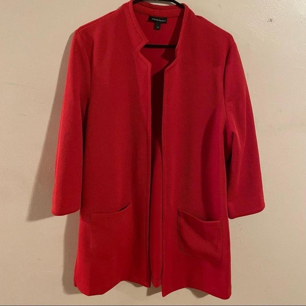 Courtenay Red Open Front 3/4 Sleeve Pockets Textured Blazer Jacket - Picture 2 of 8